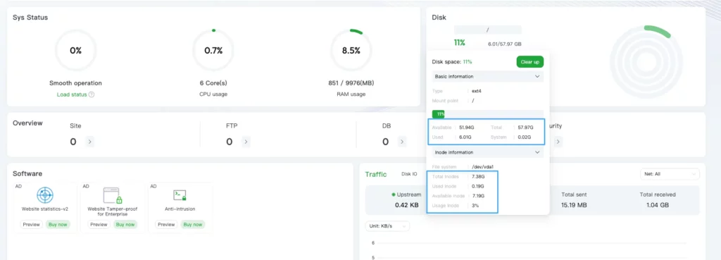 Kiểm tra thông qua giao diện của aaPanel