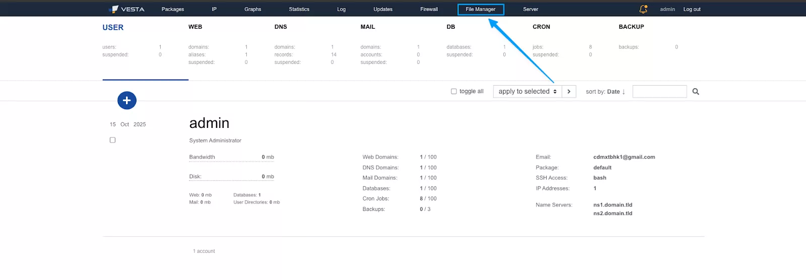 Kết quả hiển thị File Manager