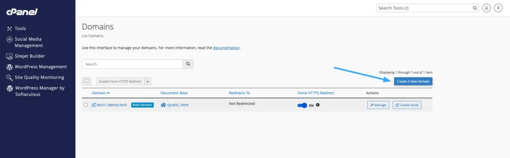 Nhấn chọn Create A New Domain