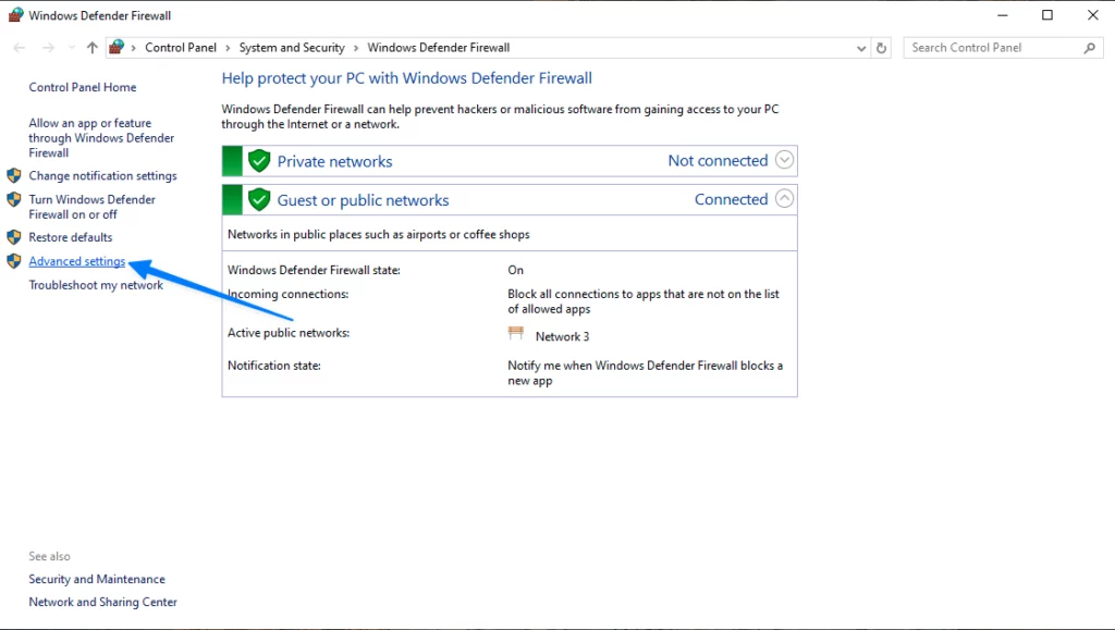 Truy cập vào Advanced settings