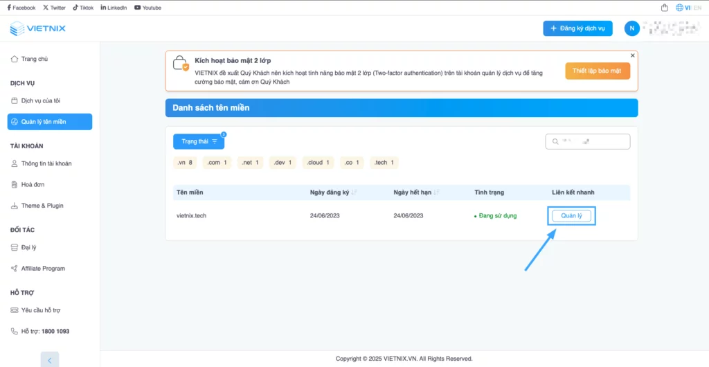 Truy cập quản lý tên miền