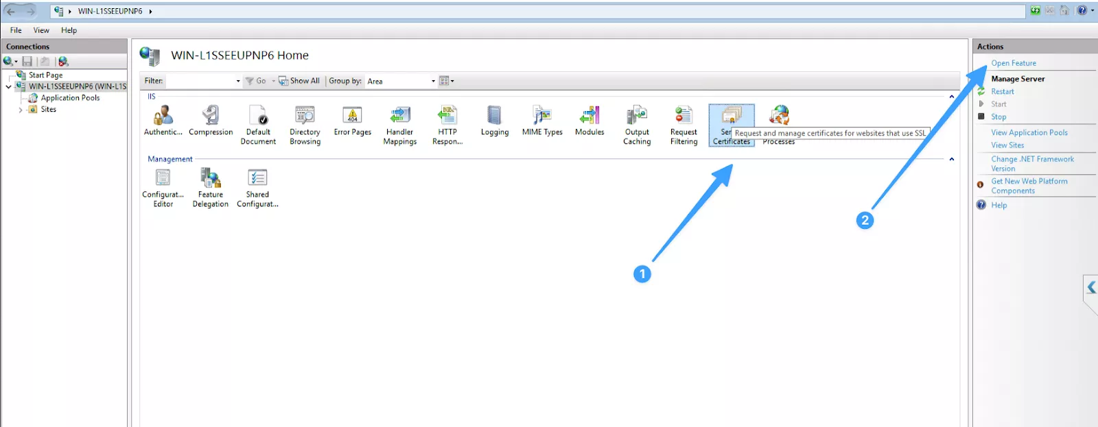 Mở Server Certificates
