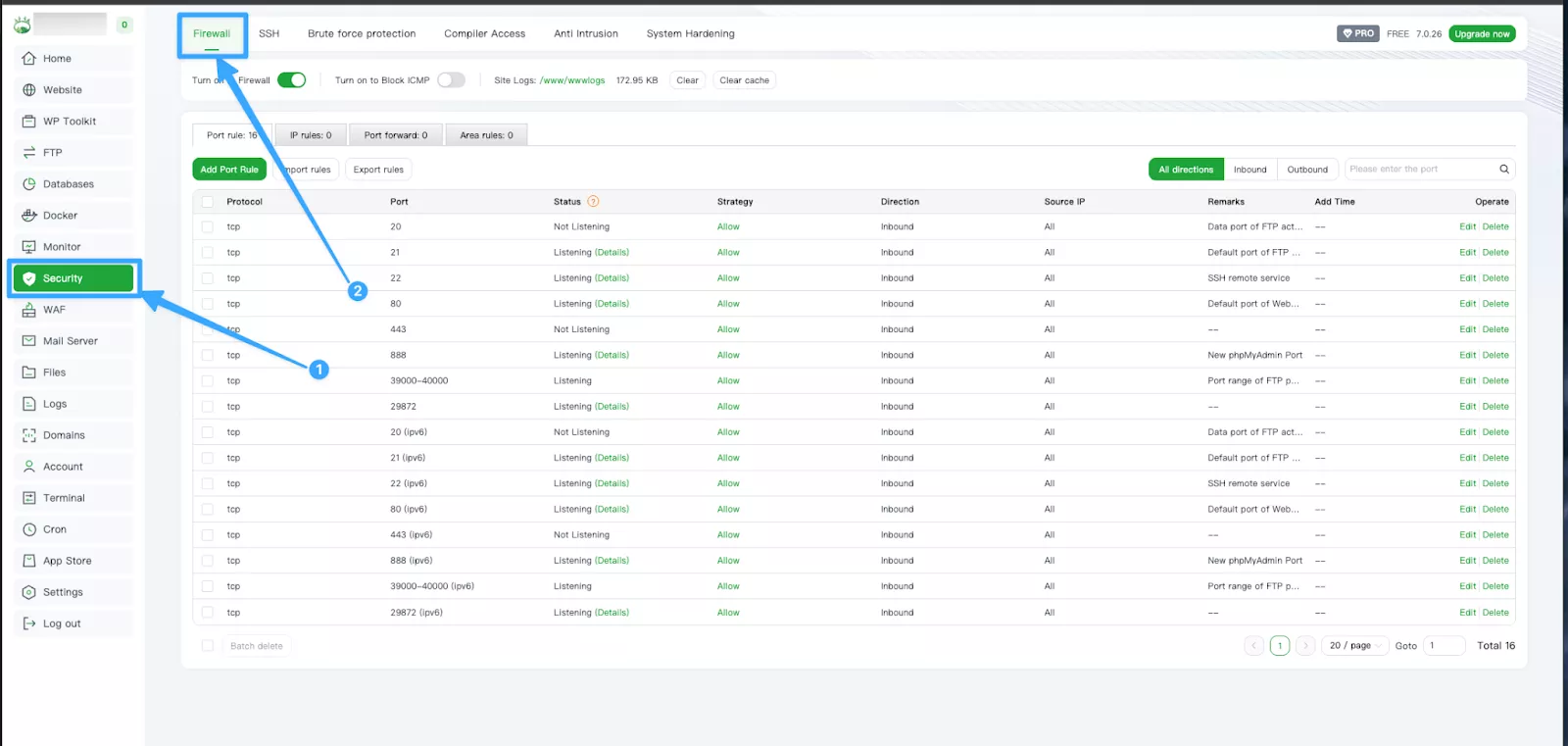 Cách truy cập và bật Firewall trên aaPanel 