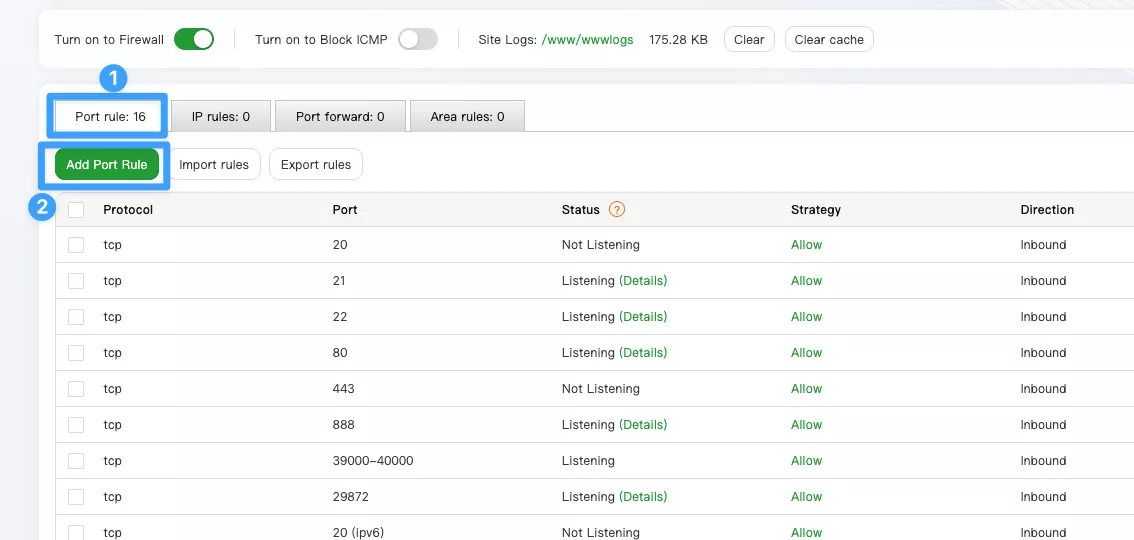 Truy cập Port Rule 