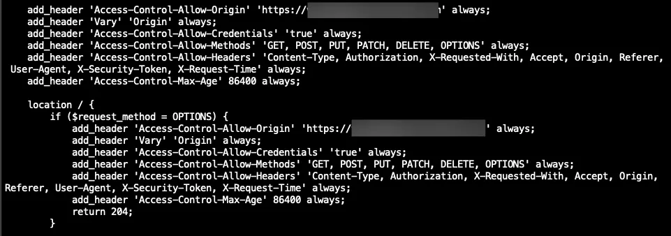 file cấu hình Nginx với các dòng add_header