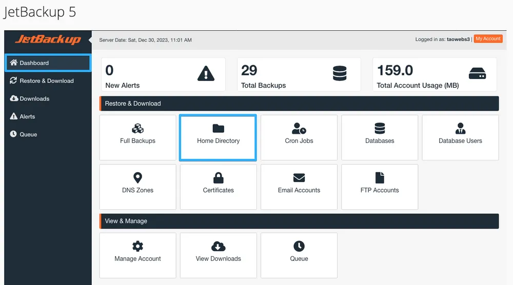 Chọn Home Directory