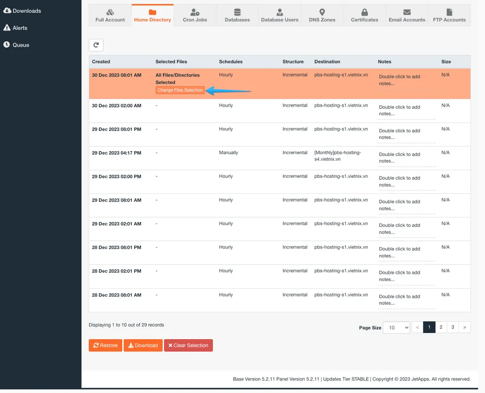 Chọn Change Files Selection