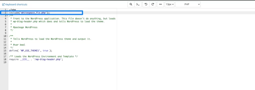 Thêm dòng include vào đầu file index.php.