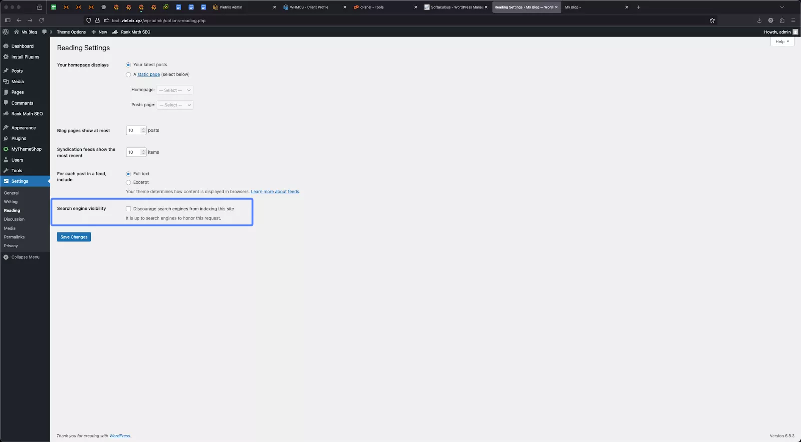Kiểm tra cài đặt chung của WordPress