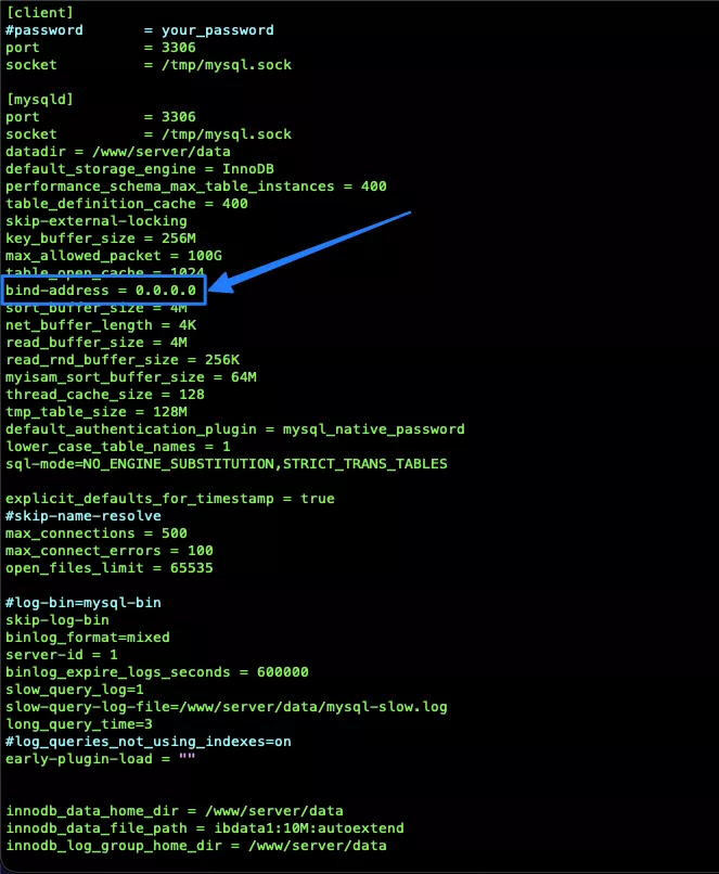 Thay đổi tham số bind-address