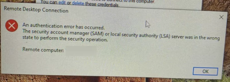 Lỗi The security account manager (SAM) or local security authority (LSA) server was in the wrong state