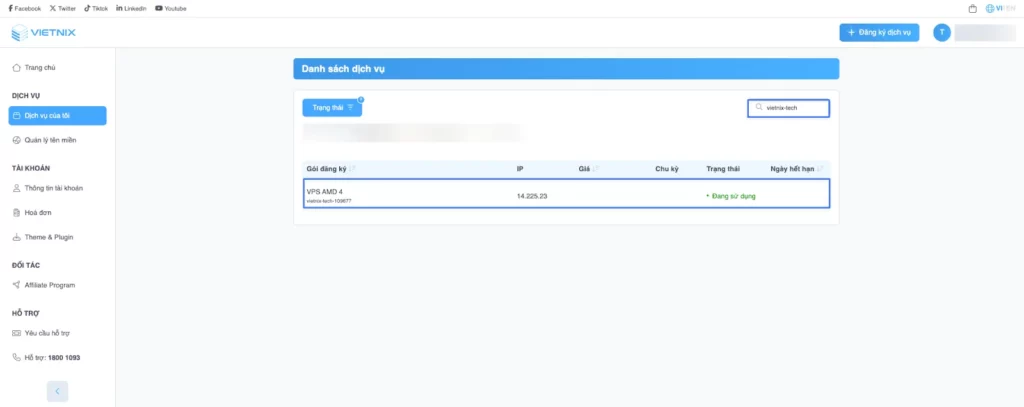 Truy cập Portal Vietnix