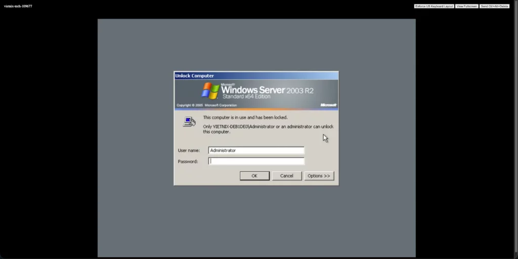Nhập username và mật khẩu Administrator