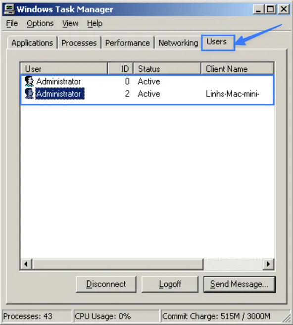 Kiểm tra danh sách user đang kết nối