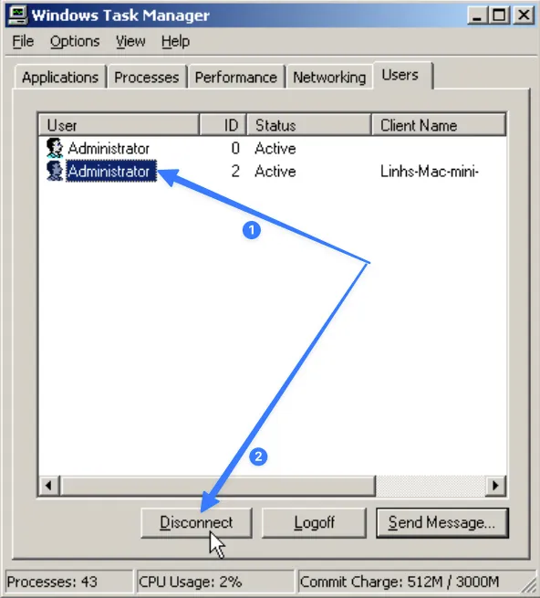 Ngắt kết nối (Disconnect) user bị kẹt