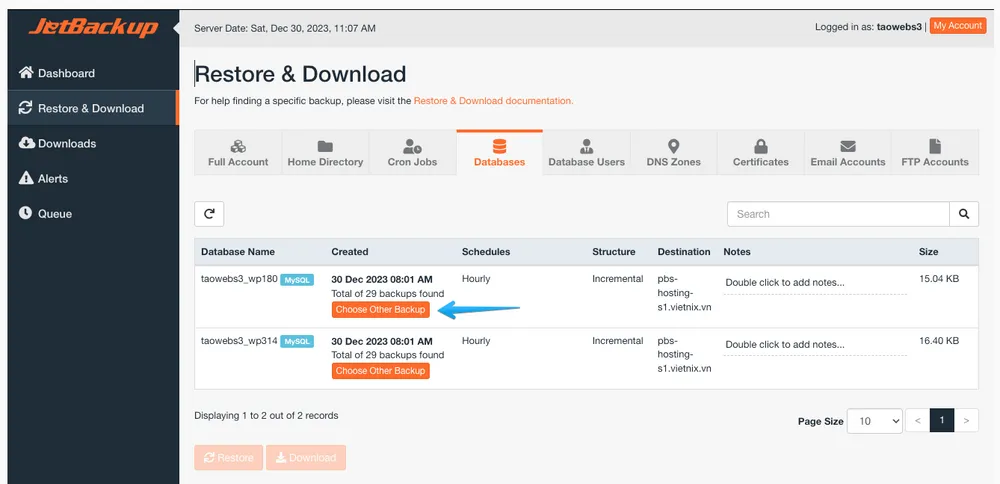 Chọn Choose Other Backup