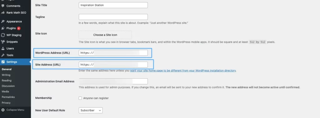 Giao diện cài đặt URL trong trang quản trị WordPress