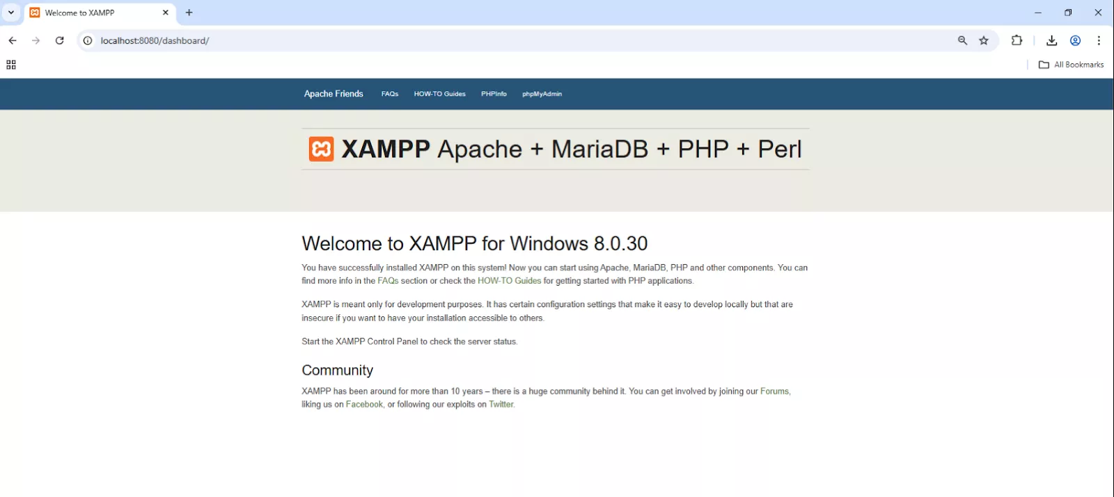 Truy cập web thành công bằng port 8080  