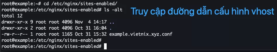 Truy cập đường dẫn cấu hình Vhosts Nginx