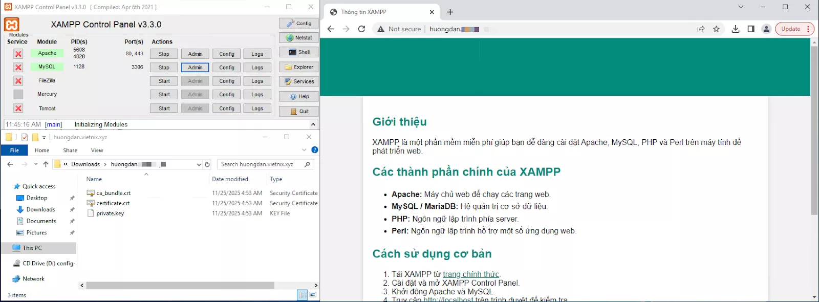 XAMPP đã cài và Apache chạy ổn định 