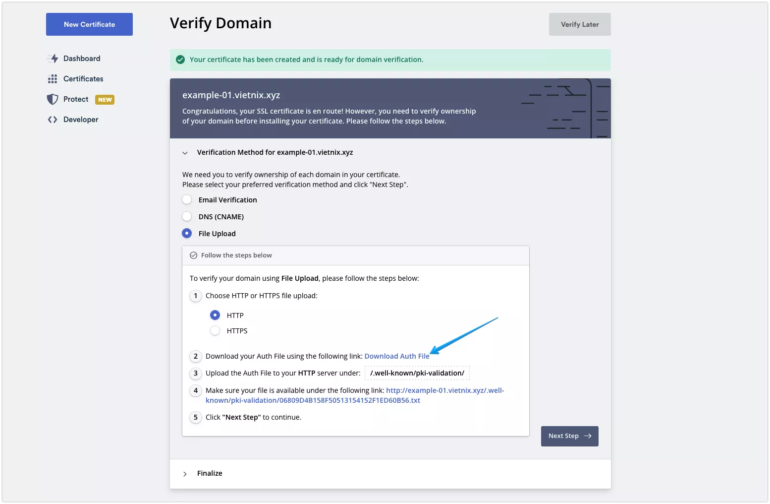 Nhấn Download Auth File