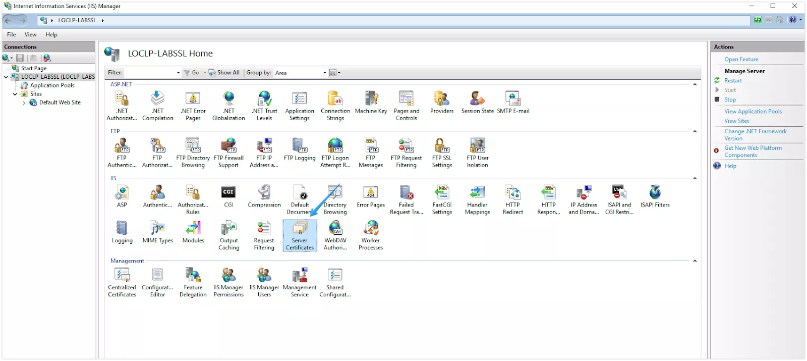 Nhấn đúp Server Certificates