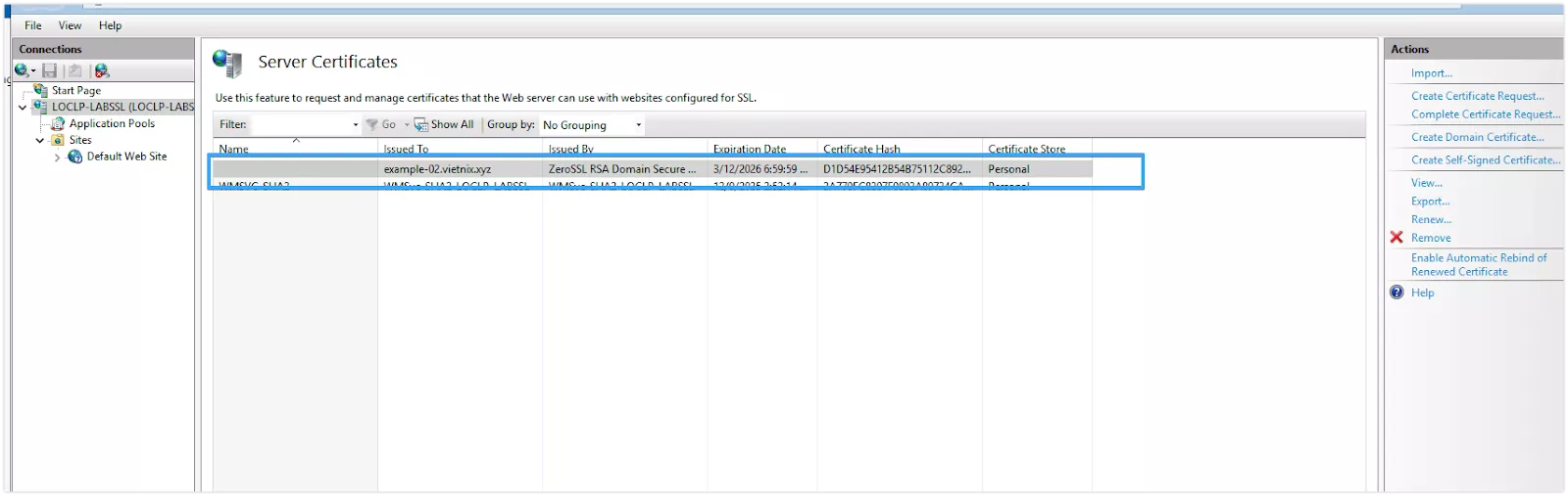Chứng chỉ đã được import thành công