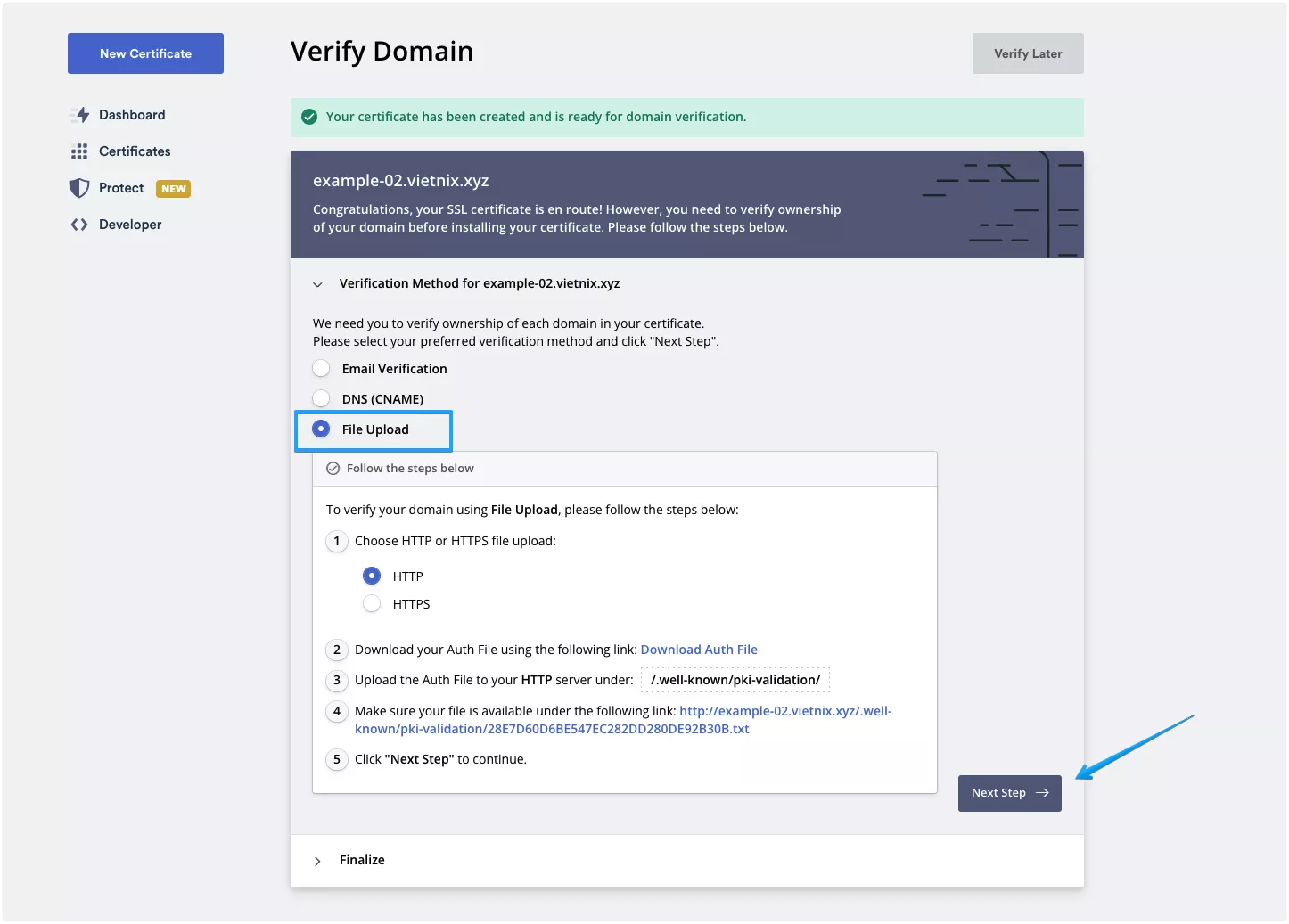 Nhấn Download Auth File