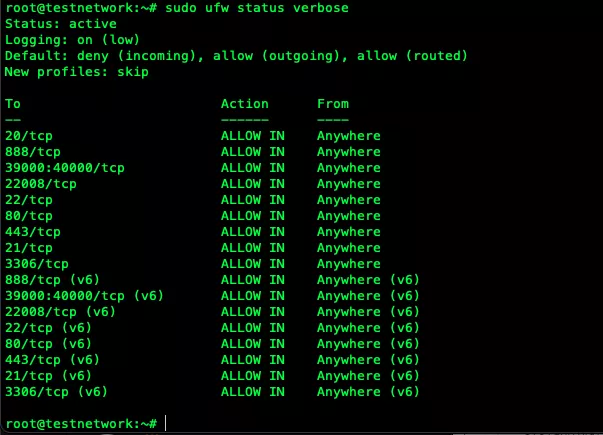 Kiểm tra trạng thái hoạt động của tường lửa UFW với các thông tin chi tiết