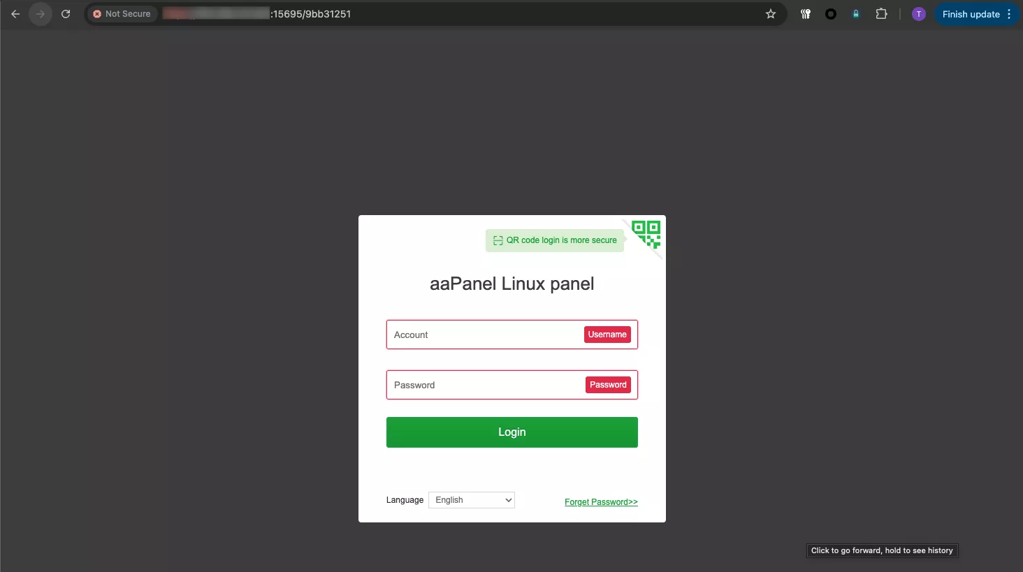 Đăng nhập vào aaPanel 