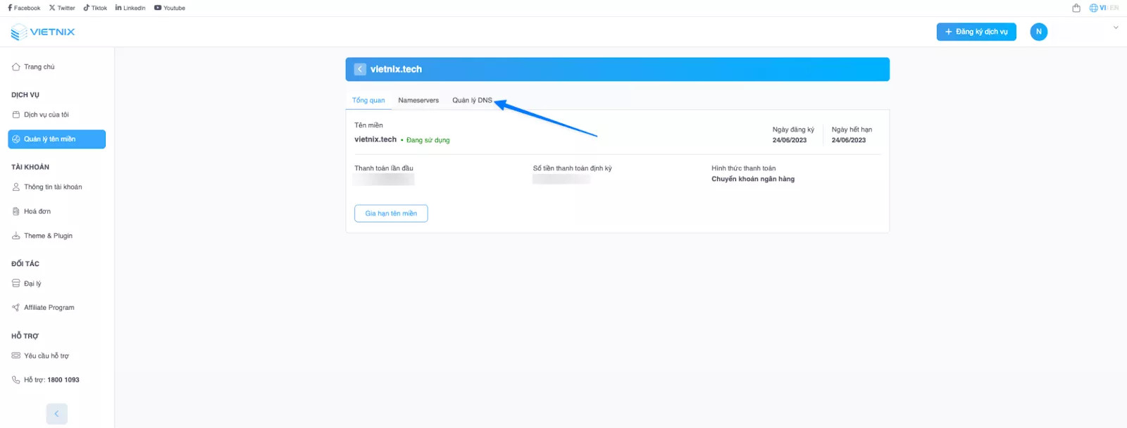 Mở phần quản lý DNS