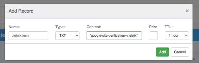Nhập thông tin bản ghi TXT