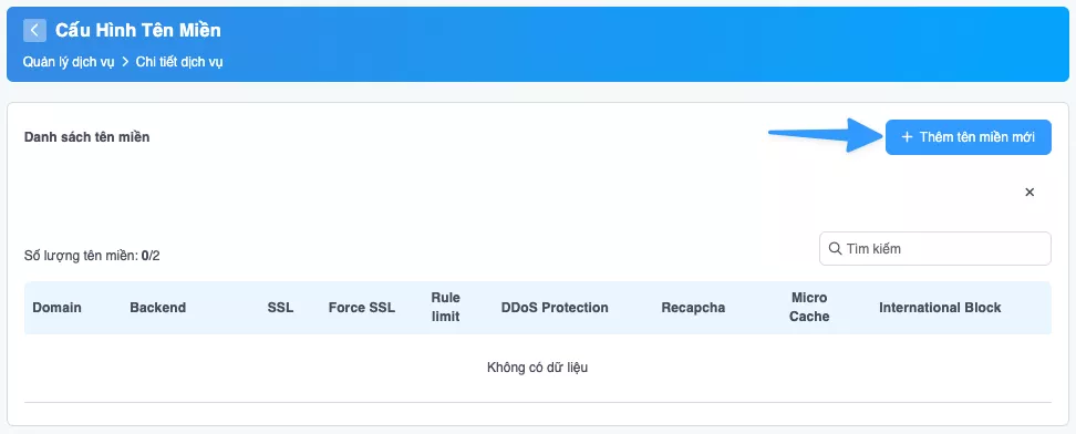Thêm tên miền mới