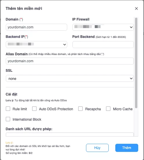 Nhập thông tin cơ bản của website