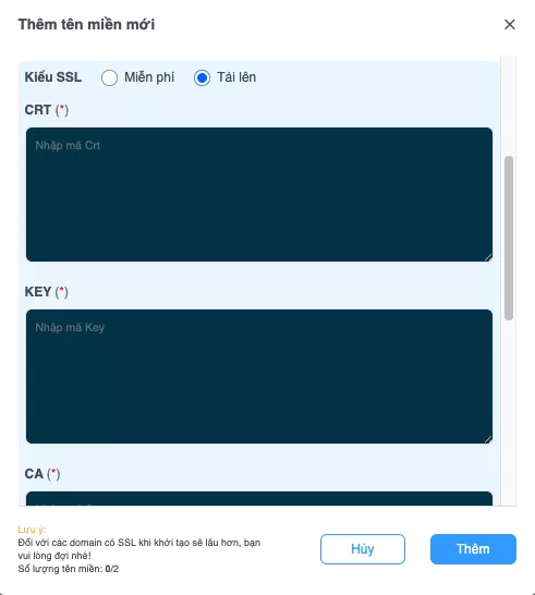 Tải lên chứng chỉ có sẵn