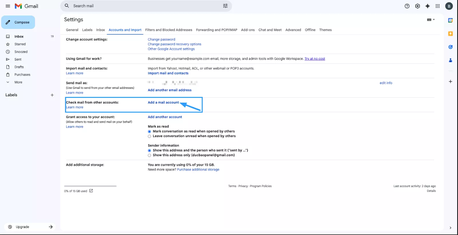 Chọn mục Thêm tài khoản thư 