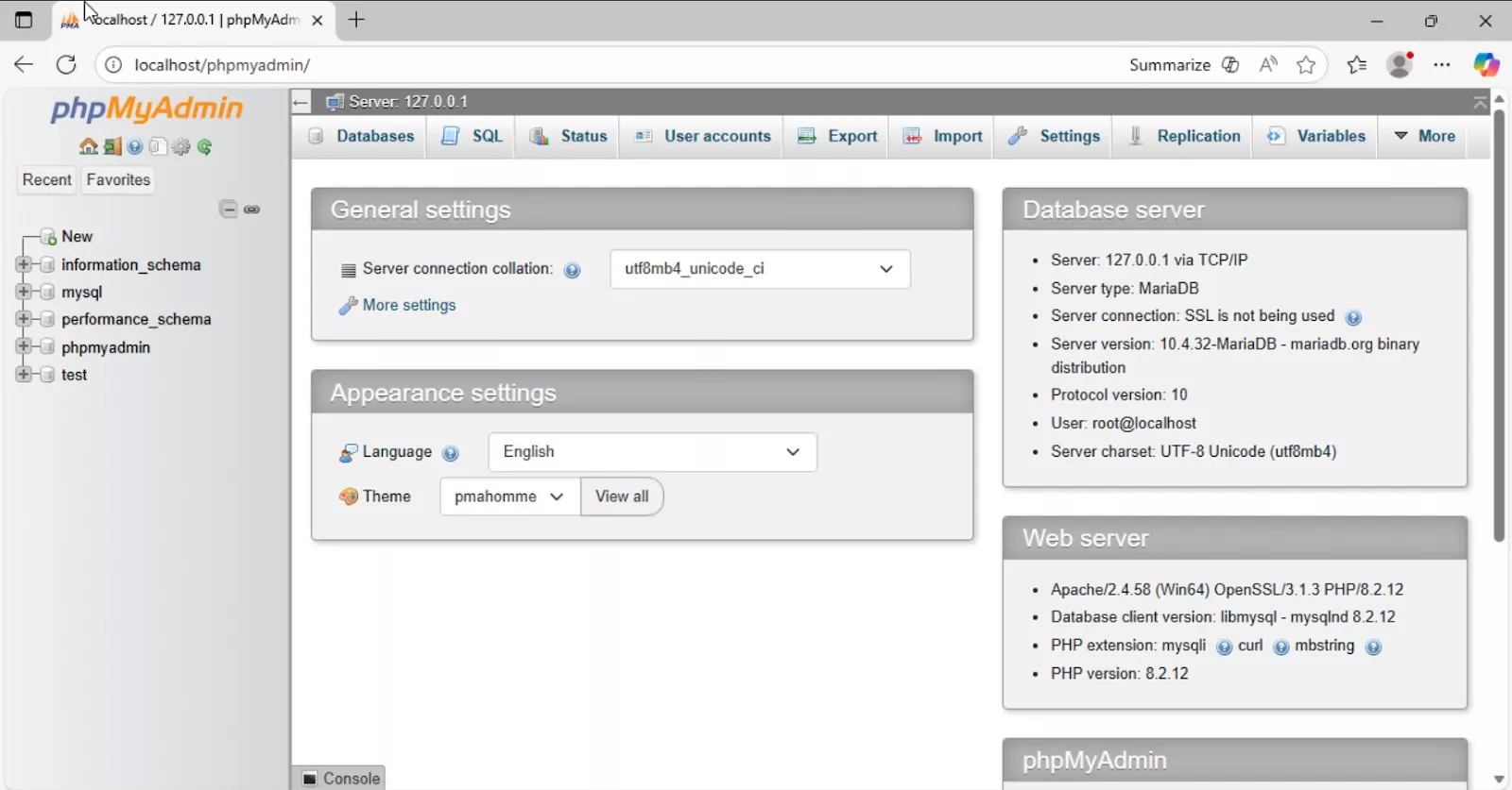 Đăng nhập vào giao diện phpMyAdmin