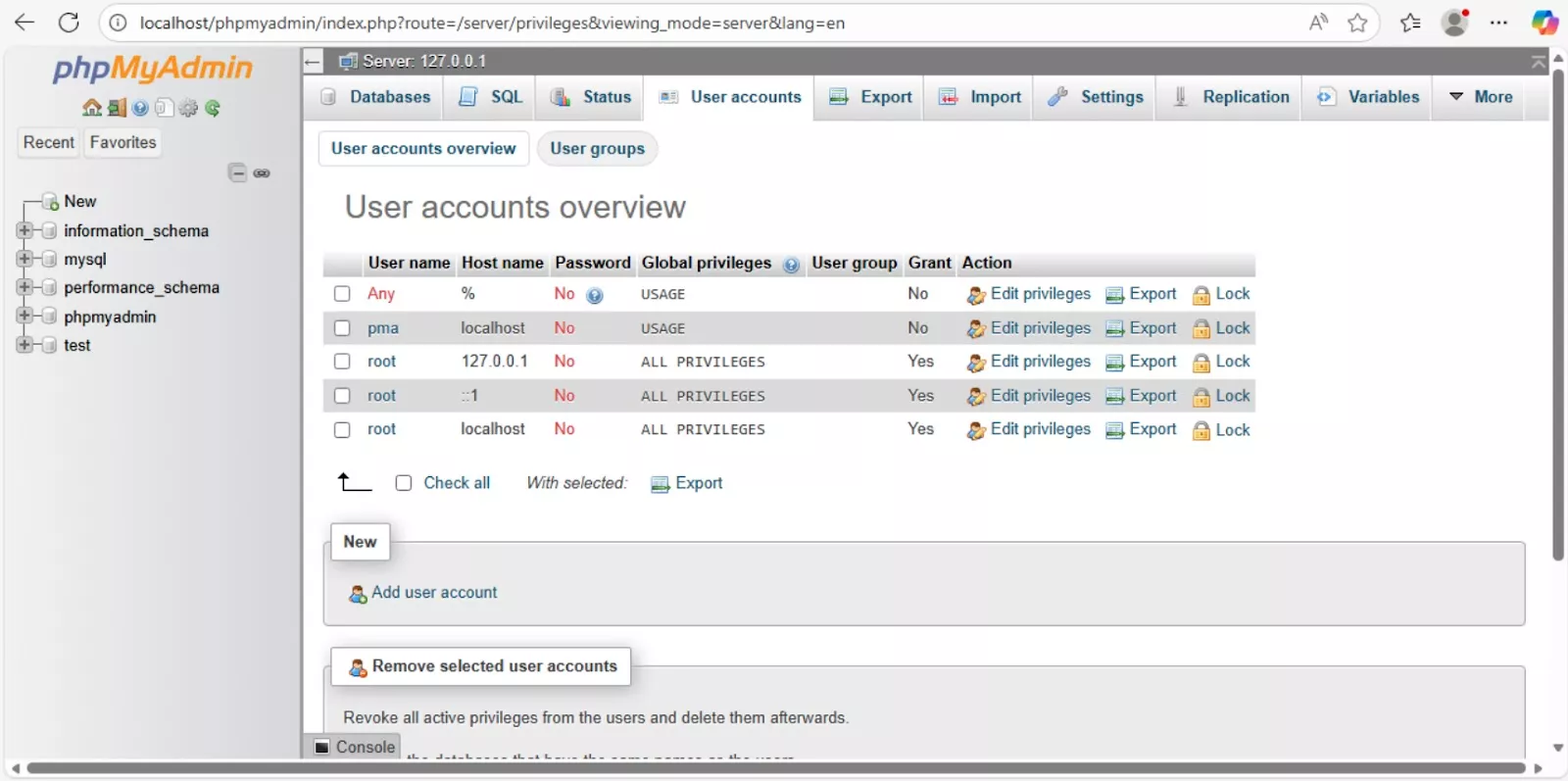 Nhấp vào tab User accounts