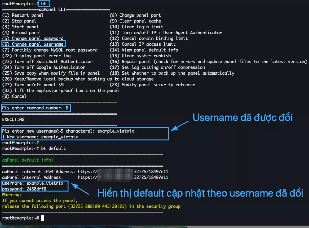 Đổi username aaPanel