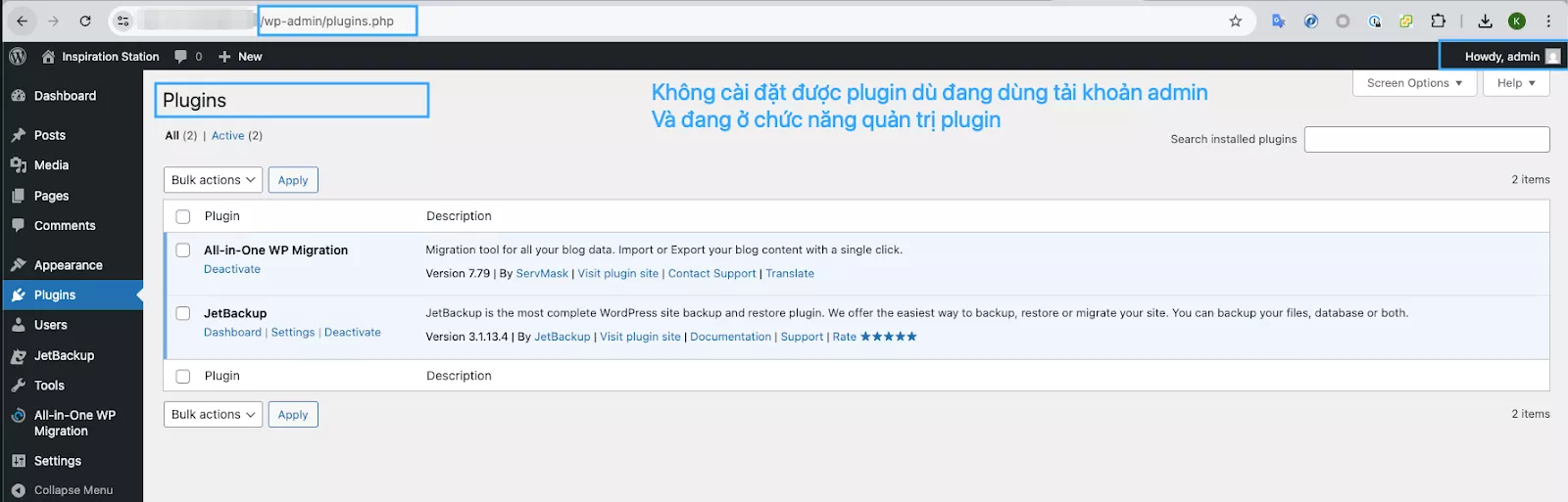 Lỗi không cài/update được plugin trong WordPress  