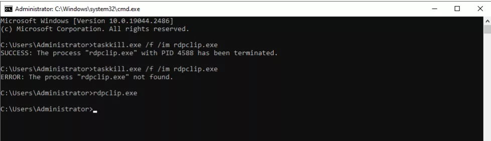 Khởi động lại tiến trình rdpclip.exe
