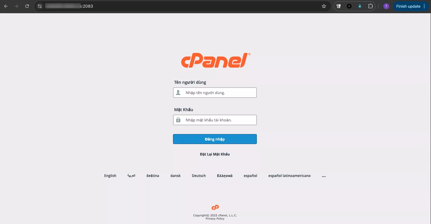 Đăng nhập vào giao diện cPanel