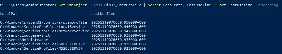 Dùng lệnh WMI để kiểm tra lần đăng nhập cuối của user cụ thể
