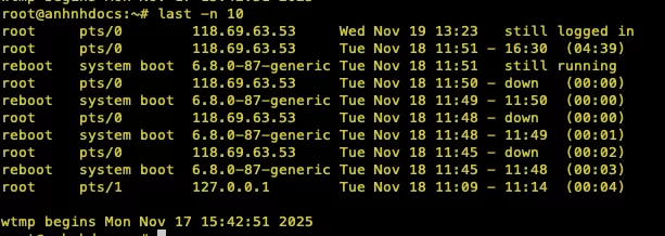 Xem một số lượng giới hạn các lần đăng nhập gần nhất