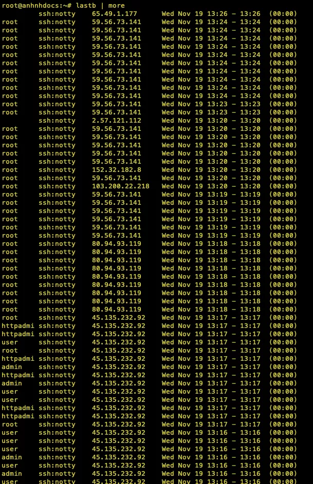 Kiểm tra các lần đăng nhập thất bại với lệnh lastb