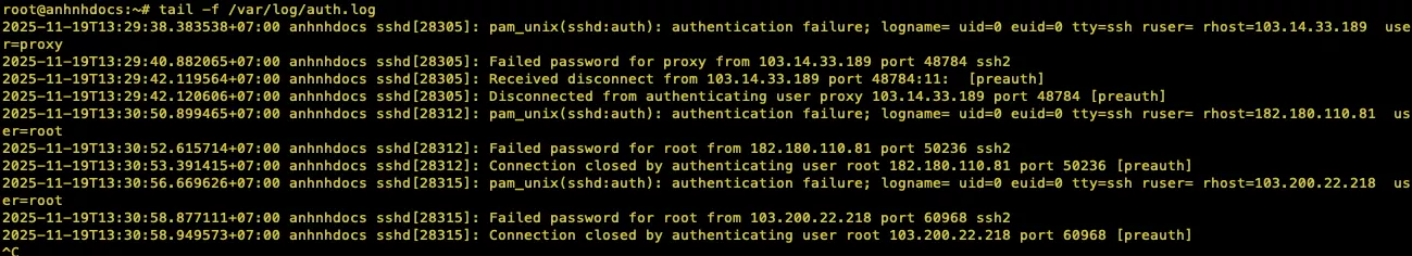Xem log chi tiết từ auth.log hoặc journalctl