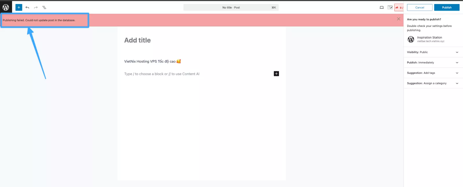 Thông báo lỗi khi có emoji