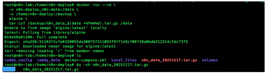 Sao lưu volume dữ liệu n8n 