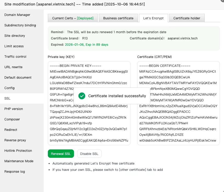 Thông tin sau khi đăng ký hoàn tất
