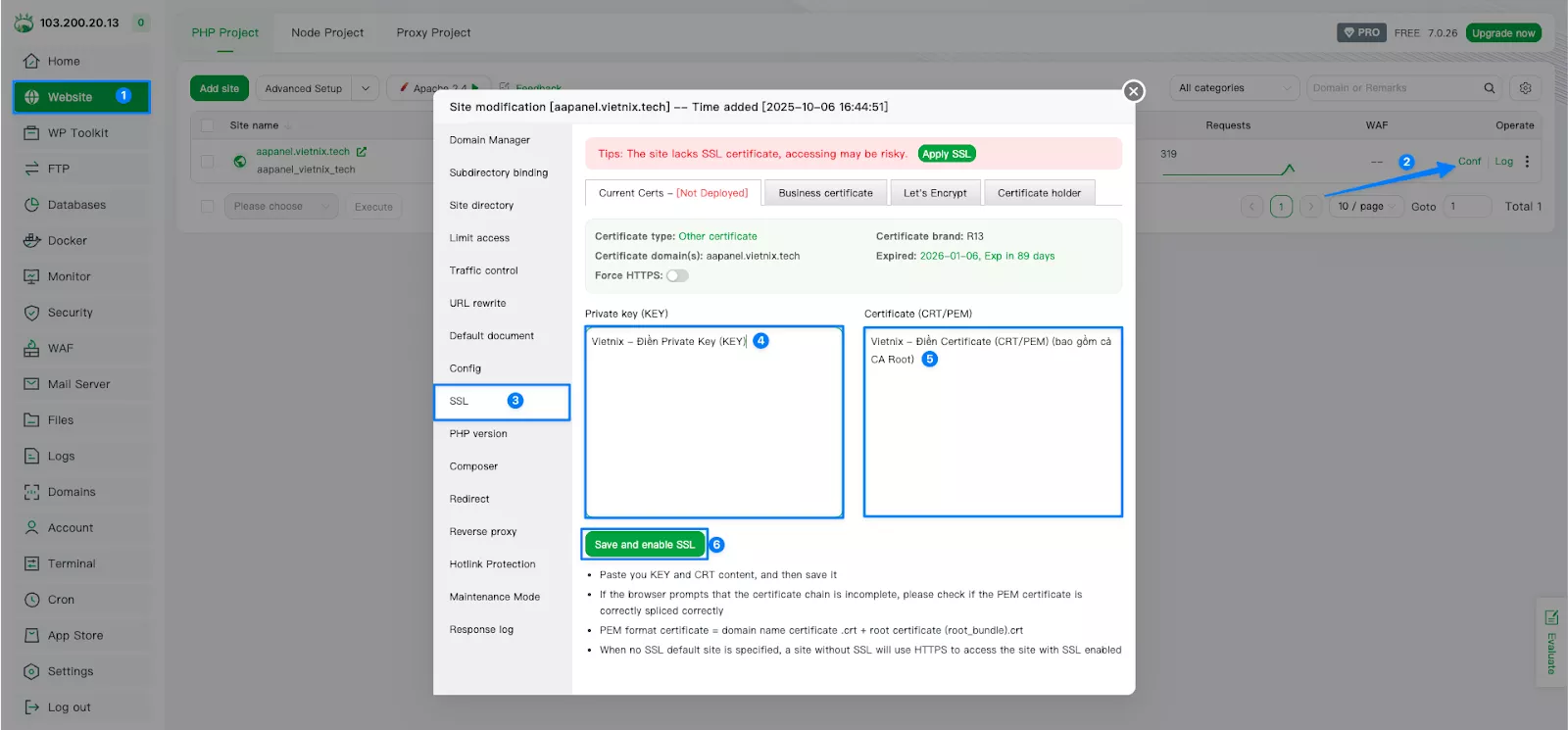 Điền đầy đủ các thông tin quan trọng